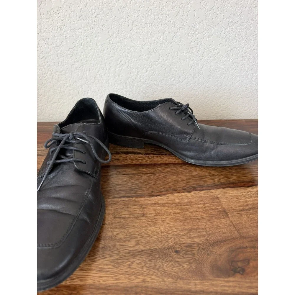Men's 9 M COLE HAAN AIR Black Leather Plain Toe Derby Blucher Dress Shoes